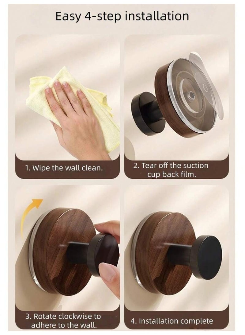 Wall-Mounted Wooden Hook Set (2 PCS) – Walnut Wood Finish with Matte Black Hook – Modern Bathroom & Entryway Towel, Robe & Bag Holder – Water Transfer Printing Design - Image 4
